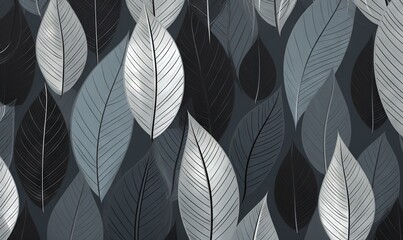  a black and white photo of a bunch of leaves on a wall.  generative ai