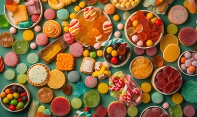 Fototapeta na wymiar a table topped with lots of different types of candies. generative ai