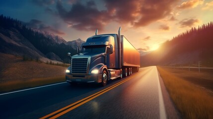Plakat Modern Truck is speeding along the highway. Generative AI