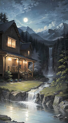 Fototapeta premium Stunning Nighttime Landscapes: Capturing the Beauty of Nature, Fantasy, and Abstract Art in Ultra-Detailed Quality