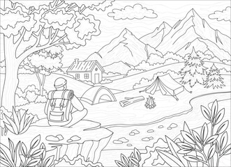 Coloring book tourism and travel