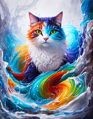 Cat in colorful liquid 