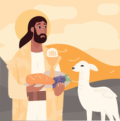 Jezus baranek chleb wino kielich Boże Ciało - obrazy, fototapety, plakaty