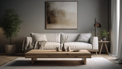 Fototapeta na wymiar Elegant modern living room with wooden flooring generated by AI