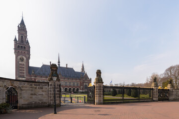 Fototapeta na wymiar Peace Palace -Vredespaleis, International Court of Justice in The Hague in the Netherlands.