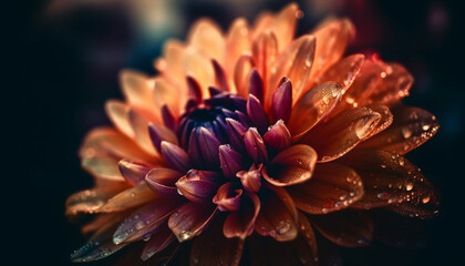 Vibrant petals adorn single flower in dew generated by AI