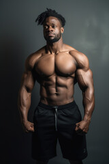 Fototapeta na wymiar Torso of a very muscular African American man. Fitness body. generate by ai