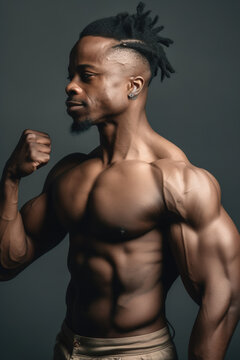 Torso of a very muscular African American man. Fitness body. generate by ai