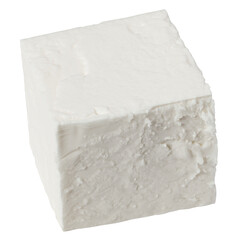Feta, Greek cheese cubes, isolated on white background, full depth of field