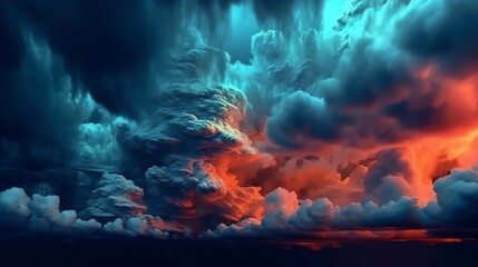 Abstract 3d Blue Orange Colorful Clouds Background. High Detail. 3D Amorphous Multi Color Cloud. 
