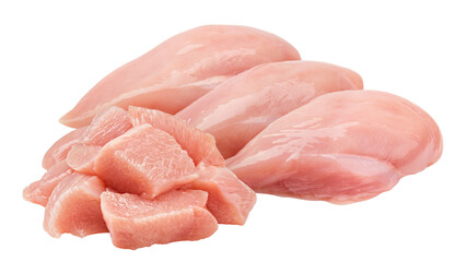 Raw chicken, fillet, isolated on white background, full depth of field