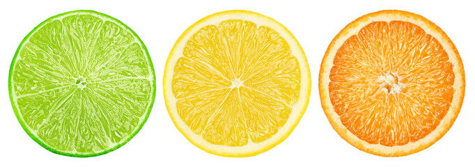 Fototapeta premium citrus slice, grapefruit, orange, lemon, lime, isolated on white background