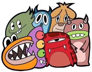 Hand-drawn illustrations, monsters doodle, Hand Drawn cartoon monster illustration,Cartoon crowd doodle hand-drawn Doodle style.