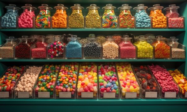  a display case filled with lots of different types of candy.  generative ai