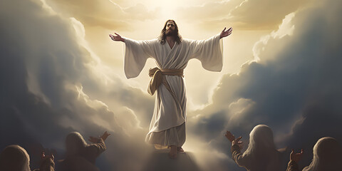 jesus opening the skyes, receiving blessings from god, generative ai	
