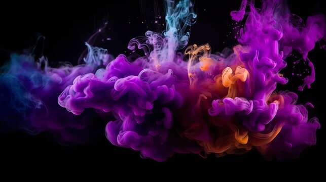Abstract 3d Purple Color Splash Background. High Detail Burst of Vibrant Paint. 3D Amorphous Multi Color Cloud. Colorful Liquid Smoke.

