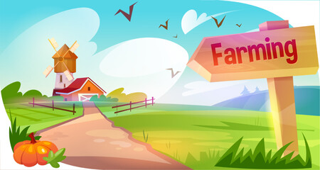 Farm banner with windmill