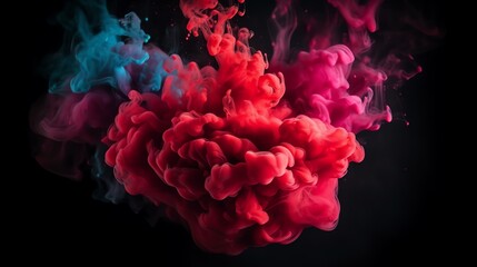 Abstract 3d Red Color Splash Background. High Detail Burst of Vibrant Paint. 3D Amorphous Multi Color Cloud. Colorful Liquid Smoke.


