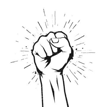 Handdrawn Grunge Fist Raised. Protest Or Rebel Concept