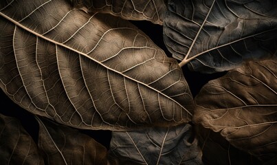  a close up of a leaf with a black background in the background.  generative ai