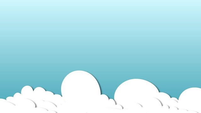 Animated background with blue sky and floating clouds in cartoon style.