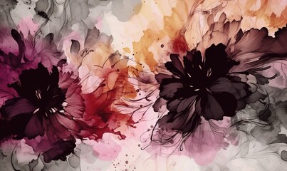  a painting of three flowers on a white and pink background.  generative ai