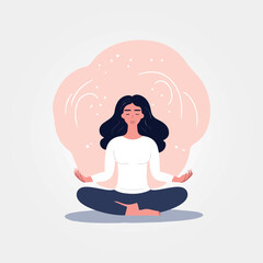 woman meditating calm and relaxed, vector illustration