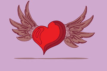 Flying heart angel. Vector graphic illustration of a red heart with wings.