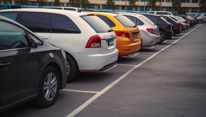 Fototapeta na wymiar Cars in the parking lot along the street