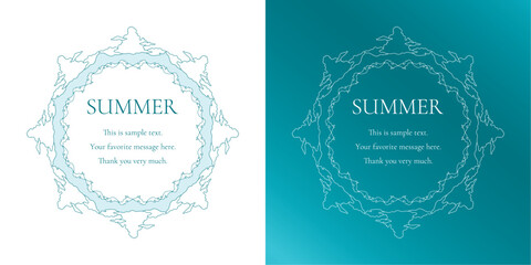素材_フレームのセット_太陽と海と空をモチーフにした夏の飾り枠。高級感のある囲みのデザイン