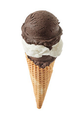 chocolate and vanilla ice cream with cone isolated on white