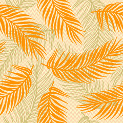 Endless exotic palm leaves vector pattern. Floral design over waves texture