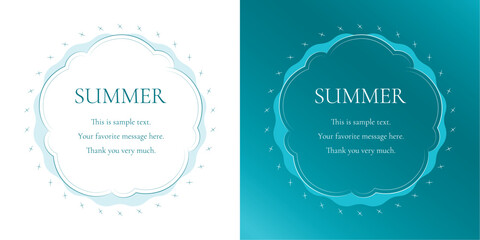 素材_フレームのセット_太陽と海と空をモチーフにした夏の飾り枠。高級感のある囲みのデザイン