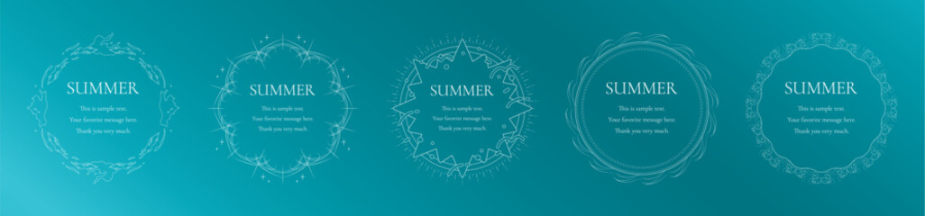 素材_フレームのセット_太陽と海と空をモチーフにした夏の飾り枠。高級感のある囲みのデザイン