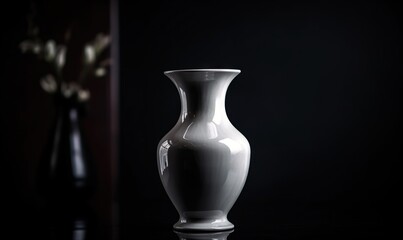  a white vase sitting on top of a table next to a black vase.  generative ai