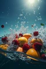 Fototapeta na wymiar apple water healthy drop fresh food vitamin background strawberry green fruit. Generative AI.
