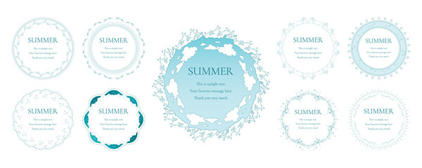 素材_フレームのセット_太陽と海と空をモチーフにした夏の飾り枠。高級感のある囲みのデザイン - obrazy, fototapety, plakaty