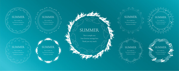 素材_フレームのセット_太陽と海と空をモチーフにした夏の飾り枠。高級感のある囲みのデザイン