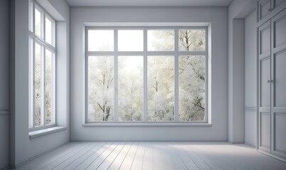 Fototapeta na wymiar The open white modern plastic window in the room, generative AI