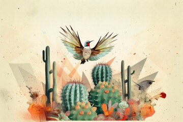 cactus_art_with_an_owl_flying