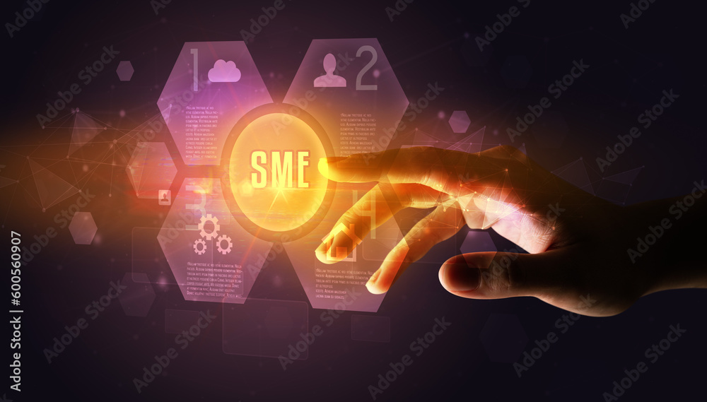 Aufkleber hand touching digital button concept