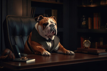 Bulldog in a Blazer at the office. Generative AI
