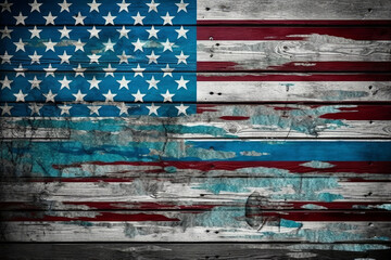 Independence day background - American flag painted on wood, Generative AI