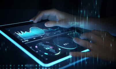 Obraz premium person typing on a digital tablet Generative AI