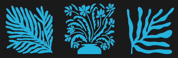Modern abstract flowers in the fashionable Matisse style. Vector minimalistic botanical poster, wallpaper, wall decor, invitation, postcard.