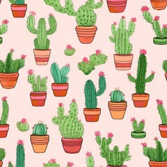 Cactus plants pattern background