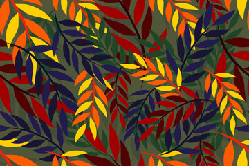 Tropical, colorful , exotic, natural leaves of plants. Fashionable, botanical, seamless vector pattern for design and decoration.