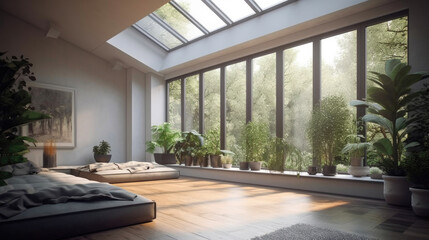 Obraz premium Scandinavian style attic interior living room. Generative AI