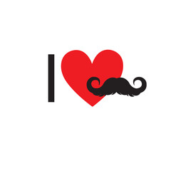 Cartel para el dia del padre con un corazón rojo y unos bigotes negros. Vector