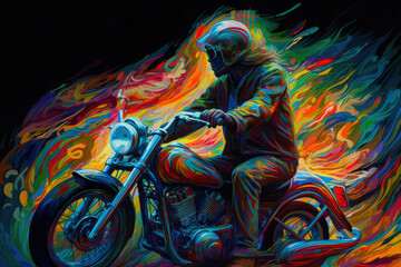 Multicolored motorcycle rider. Generative AI